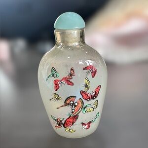 Antique Chinese Snuff Bottle Inside Painted Glass Butterflies Original Stopper